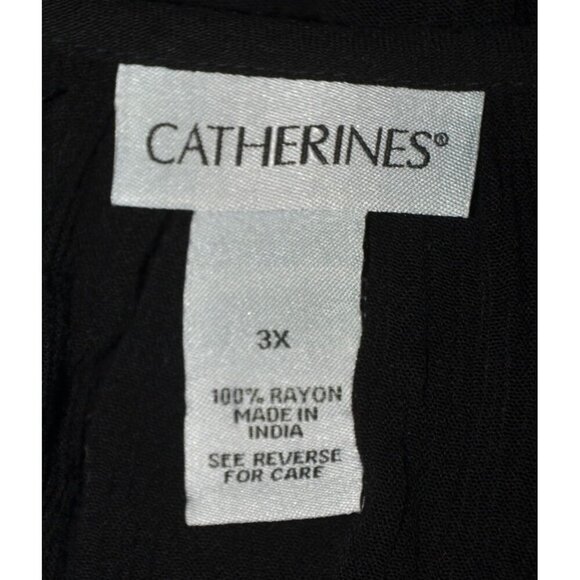 Catherines Black Tunic Top Plus Size 3X White Floral Print Open Shoulder Blouse - Picture 9 of 10
